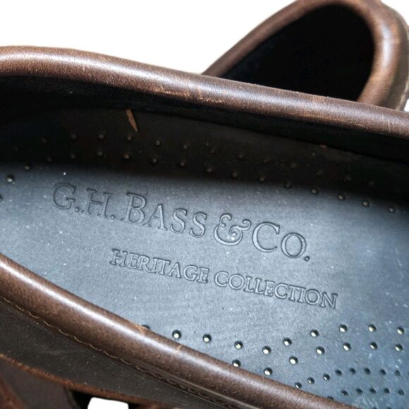 GH Bass Weejuns Logan Leather Penny Loafers Mens Sz 10 D Blue / Brown Flat Strap main image 13
